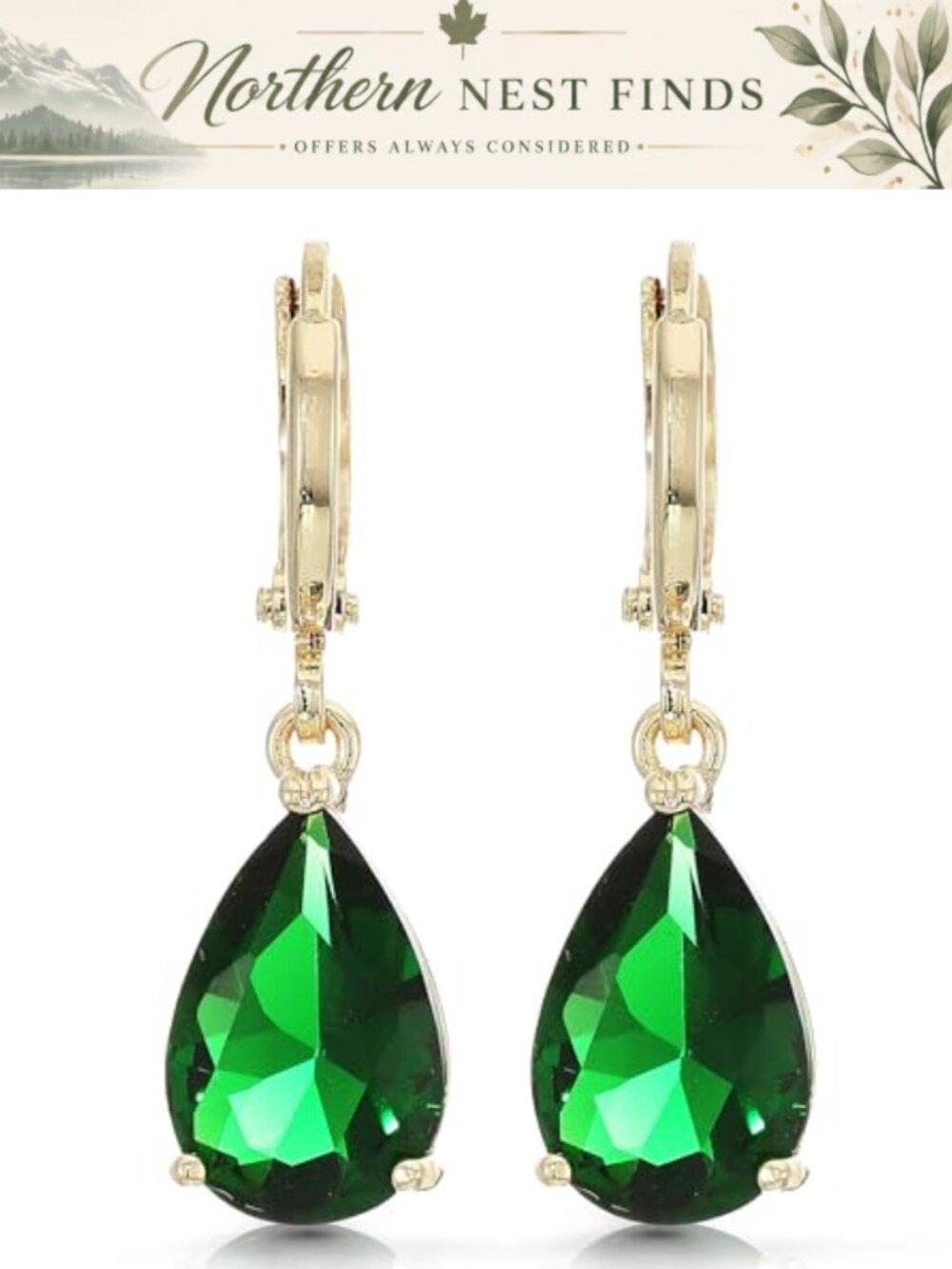 18K Gold Plated Teardrop Dangle Earrings with Box Zirconia Crystals